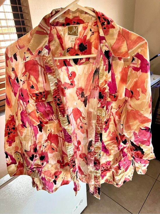 JM Tops - JM Abstract Floral Button Down Shirt in Pink & Red